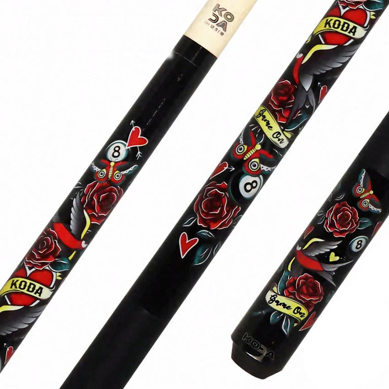 KODA Eightball and Hearts Graphic Pool Cue - KDV20