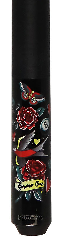 KODA KDV20 Pool Cue - Black with Eightball and Hearts Graphic