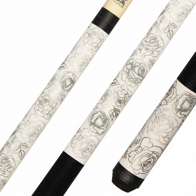 KODA White Rose Graphic Pool Cue - KDV30WH