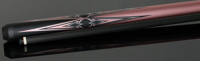 K2 Matte Metallic Pink with Black and Silver No Wrap Pool Cue with 12.65mm RK Carbon Fiber Shaft