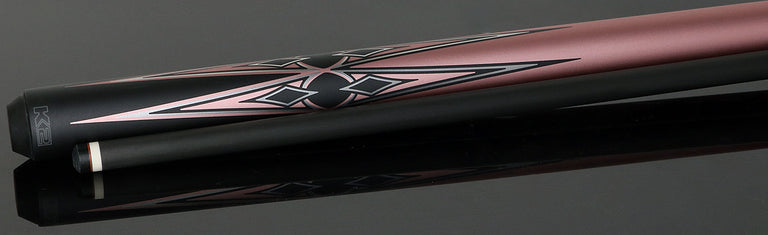 K2 Matte Metallic Pink with Black and Silver No Wrap Pool Cue with 12.65mm RK Carbon Fiber Shaft