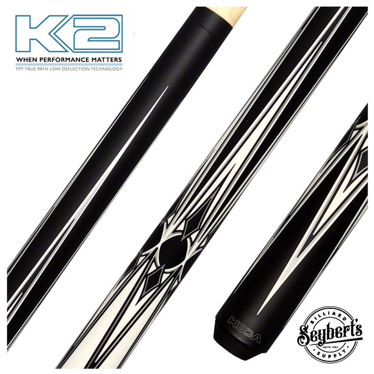 K2 KL160 Black/White/Silver Matte 4 Point Graphic Play Cue W/ 11.75mm K2 LD Shaft