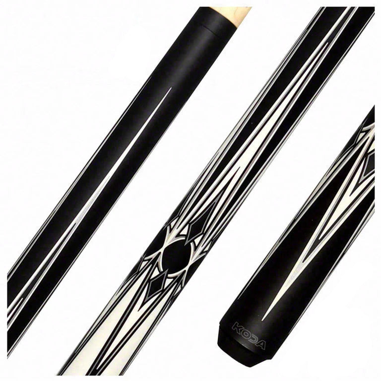 K2 KL160 Black/White/Silver Matte 4 Point Graphic Pool Cue with 11.75mm K2 LD Shaft - KL160