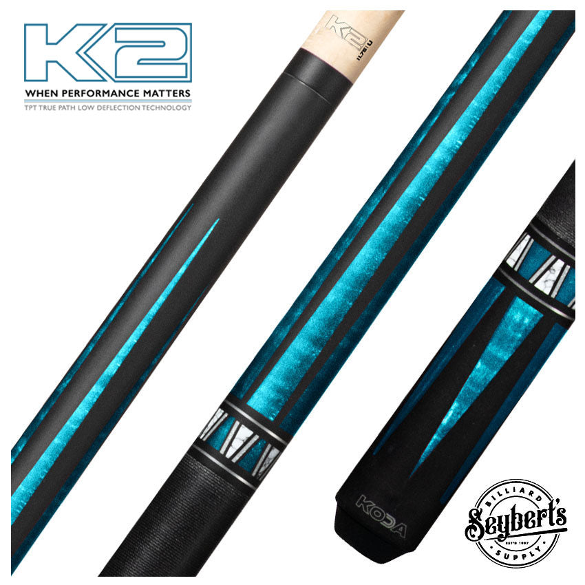 K2 KL172 4 Point Matte Black And Teal Graphic Pool Cue with 11.75