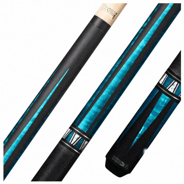 K2 KL172 4 Point Matte Black And Teal Graphic Pool Cue with 11.75mm LD Shaft - KL172