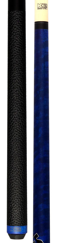 K2 Matte Blue-Stained Maple Play Cue with Leather Wrap and 11.75mm LD Shaft - KLCBL