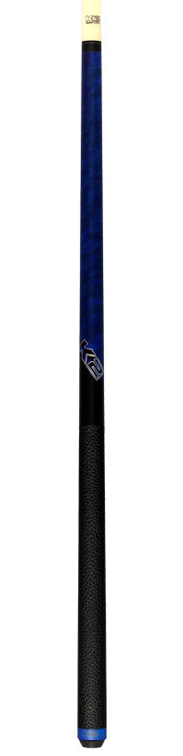 K2 Matte Blue-Stained Maple Play Cue with Leather Wrap and 11.75mm LD Shaft - KLCBL