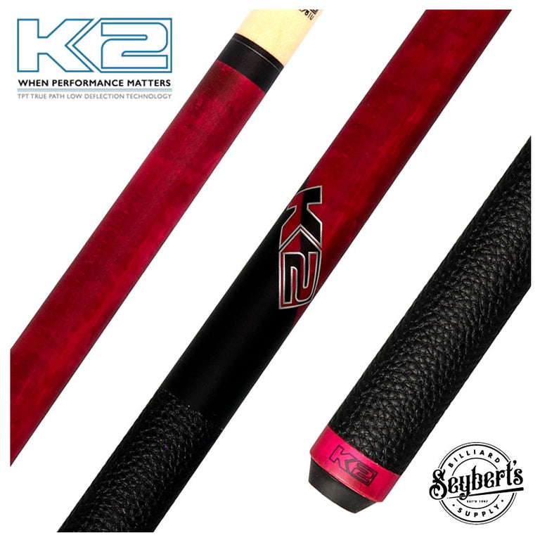 K2 Matte Pink-Stained Maple Play Cue with Leather Wrap and LD 11.75mm Shaft - KLCPK