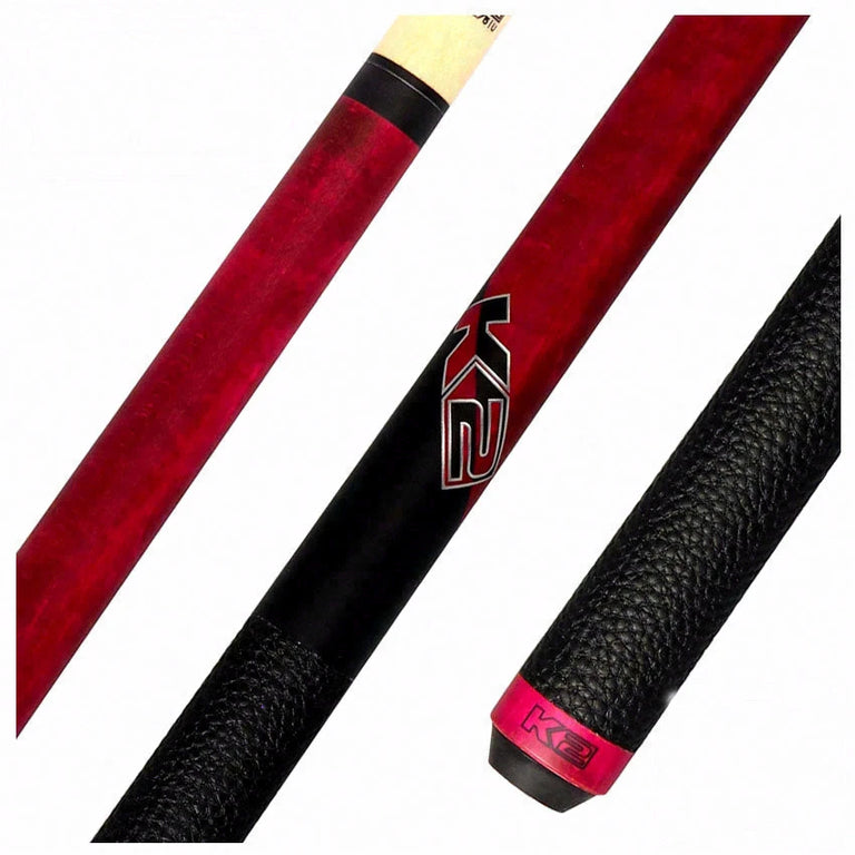 K2 Matte Pink-Stained Maple Play Cue with Leather Wrap and LD 11.75mm Shaft  - KLCPK