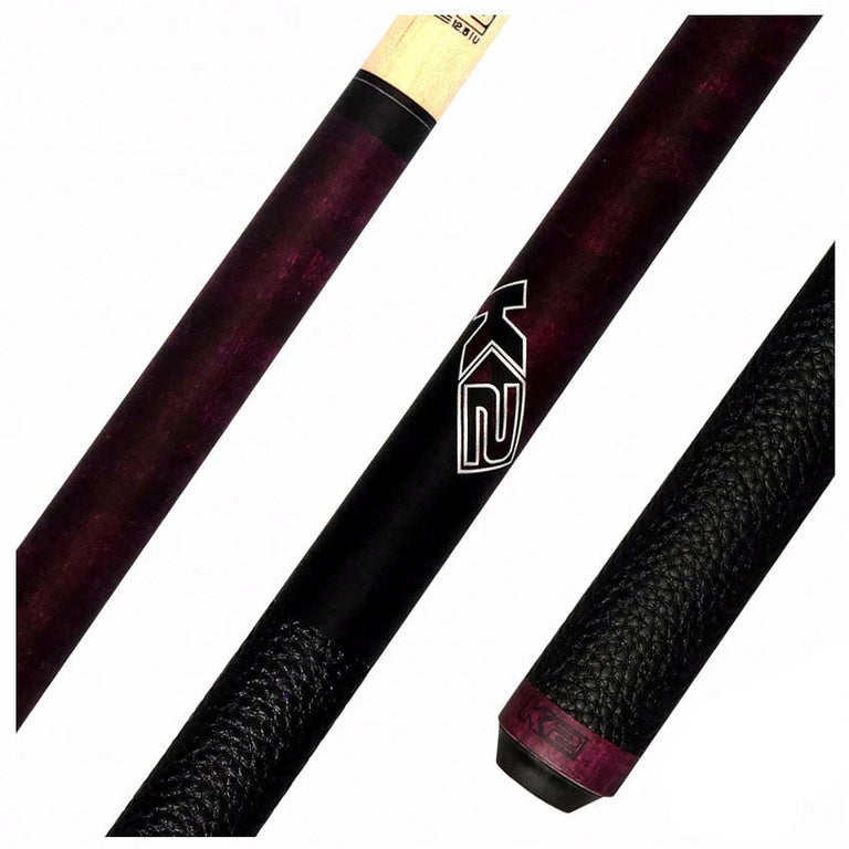 K2 Matte Purple-Stained Maple Play Cue with Leather Wrap and 12.50mm LD Shaft - KLCPL
