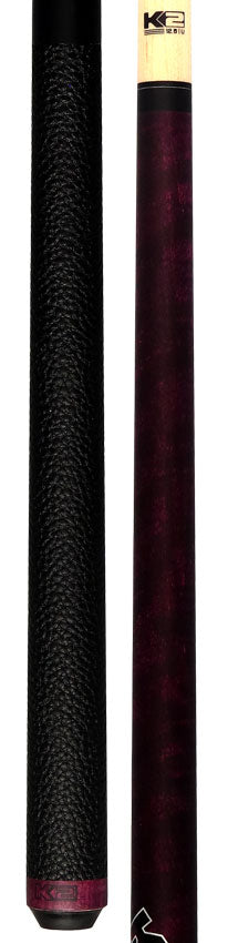 K2 Matte Purple-Stained Maple Play Cue with Leather Wrap and 12.50mm LD Shaft - KLCPL