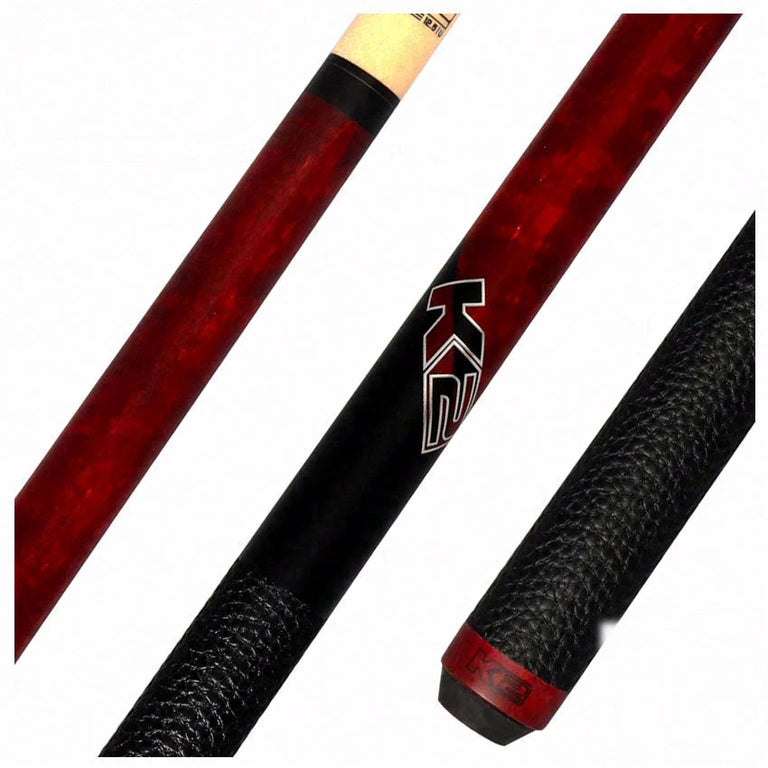 K2 Matte Red-Stained Maple Play Cue with Leather Wrap and 12.50mm LD Shaft - KLCRD