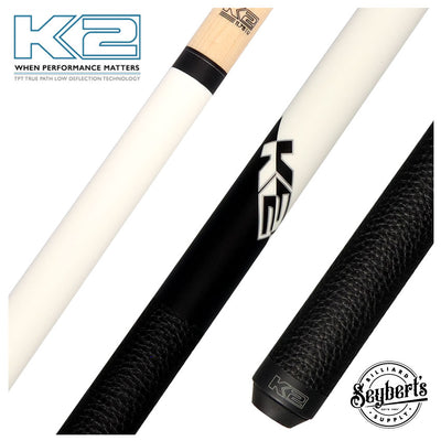 K2 Matte White Play Cue with Leather Wrap and LD 11.75mm Shaft - KLCWH