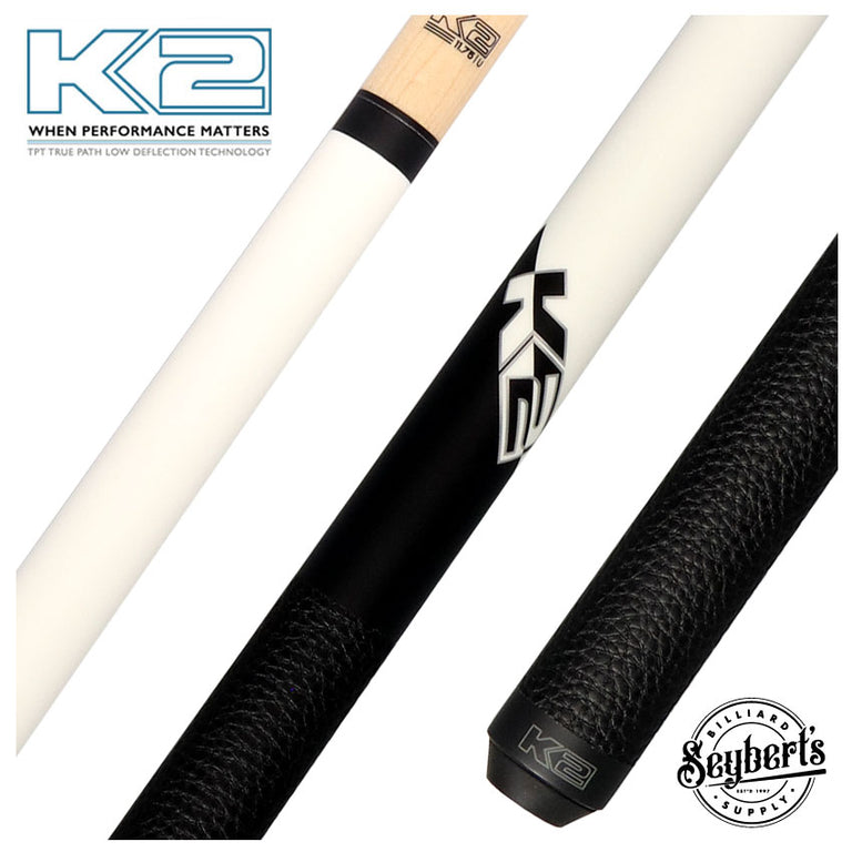 K2 Matte White Play Cue with Leather Wrap and LD 11.75mm Shaft - KLCWH