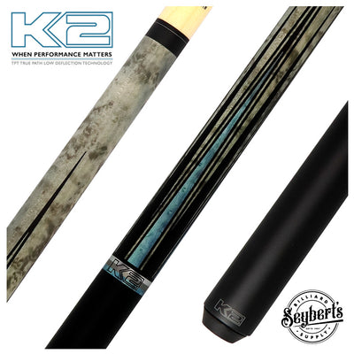 K2 Matte Gray-Stained Maple and Blue Points No Wrap Graphic Pool Cue with 12.50mm LD Shaft - KLLE1N