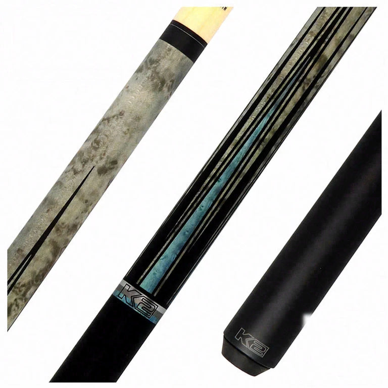 K2 Matte Gray-Stained Maple and Blue Points No Wrap Graphic Pool Cue with 12.50mm LD Shaft - KLLE1N