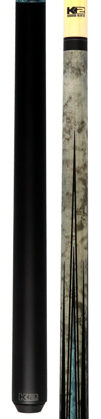 K2 Matte Gray-Stained Maple and Blue Points No Wrap Graphic Pool Cue with 12.50mm LD Shaft - KLLE1N