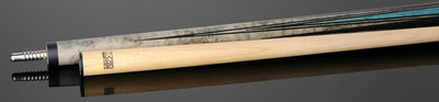 K2 Matte Gray-Stained Maple and Blue Points Leather Wrap Pool Cue with 11.75 LD Shaft - KLLE1W