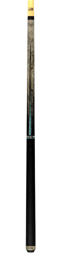 K2 Matte Gray-Stained Maple and Blue Points Leather Wrap Pool Cue with 11.75 LD Shaft - KLLE1W