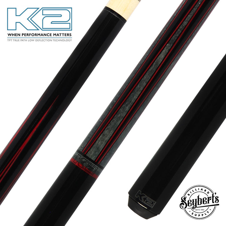 K2 Black with Gray/Red Points No Wrap Graphic Pool Cue with 12.50mm LD Shaft - KLLE2N