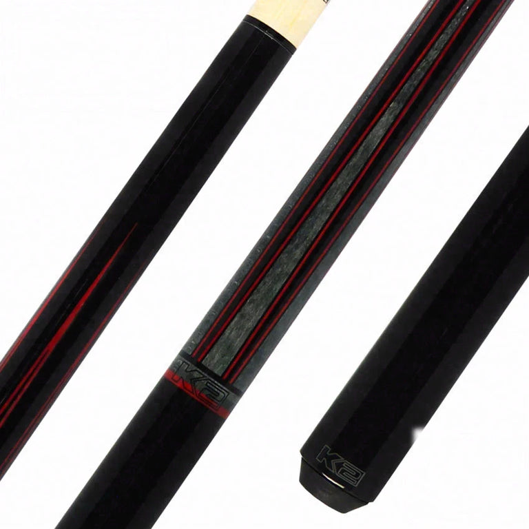 K2 Black Painted Maple with Gray/Red Points No Wrap Graphic Pool Cue with 12.50mm LD Shaft - KLLE2N