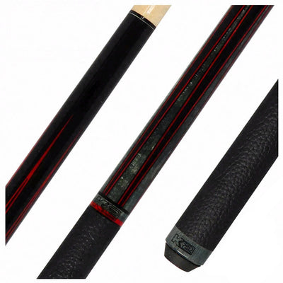 K2 Black Painted Maple and Gray/Red Points Graphic Leather Wrap Pool Cue with 11.75mm LD Shaft - KLLE2W