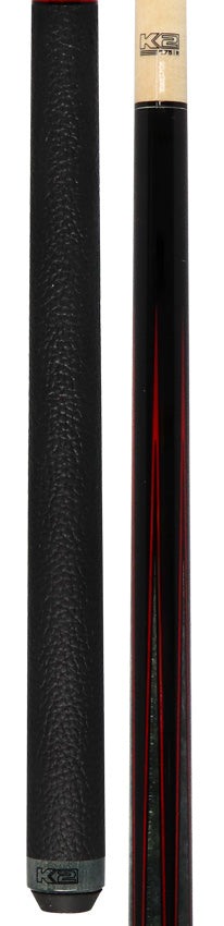 K2 Black Painted Maple and Gray/Red Points Graphic Leather Wrap Pool Cue with 11.75mm LD Shaft - KLLE2W