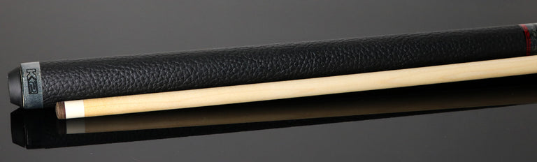 K2 Black Painted Maple and Gray/Red Points Graphic Leather Wrap Pool Cue with 11.75mm LD Shaft - KLLE2W