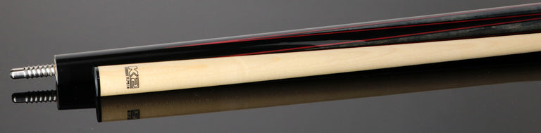 K2 Black Painted Maple and Gray/Red Points Graphic Leather Wrap Pool Cue with 11.75mm LD Shaft - KLLE2W