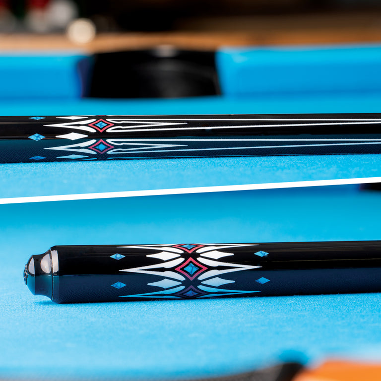 Lucky Black with Blue and White Graphic No Wrap Play Cue