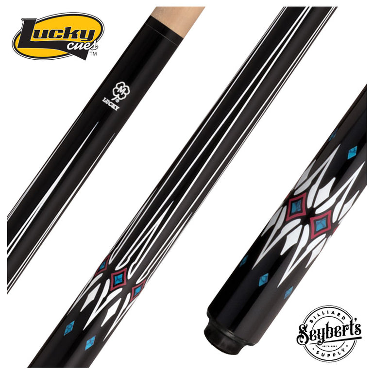 Lucky Black with Blue and White Graphic No Wrap Play Cue