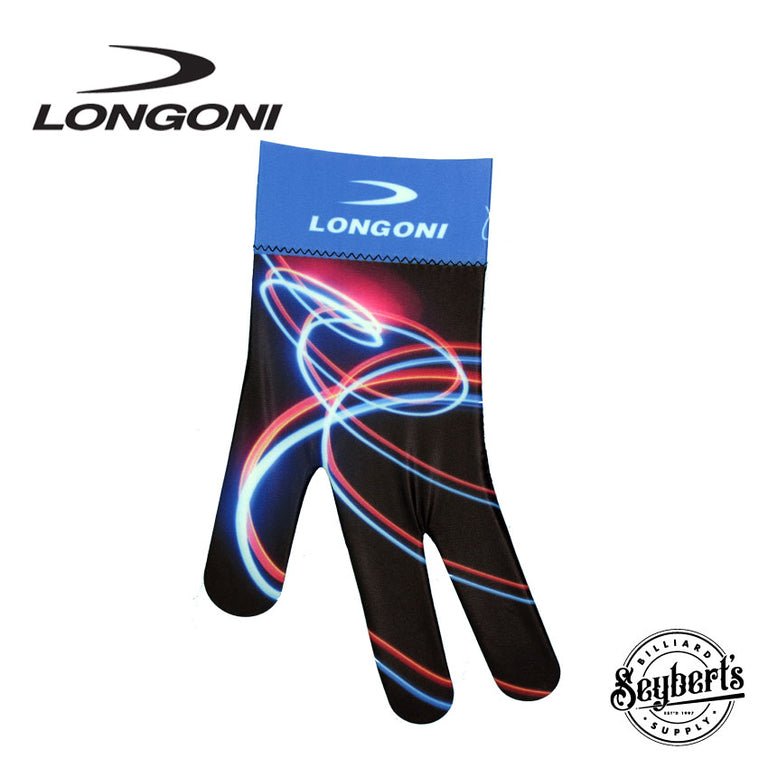 Longoni Left Hand Billiard Glove - Blue/Red Neon Swirls