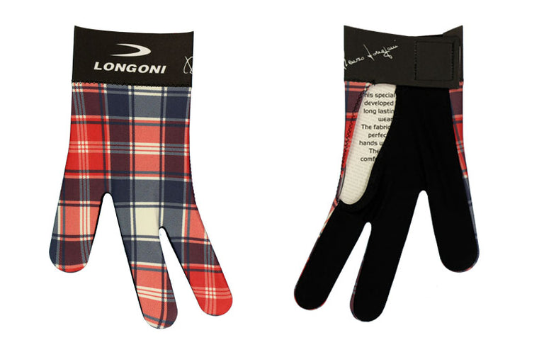 Longoni Left Hand Billiard Glove - Blue/Red Checkered
