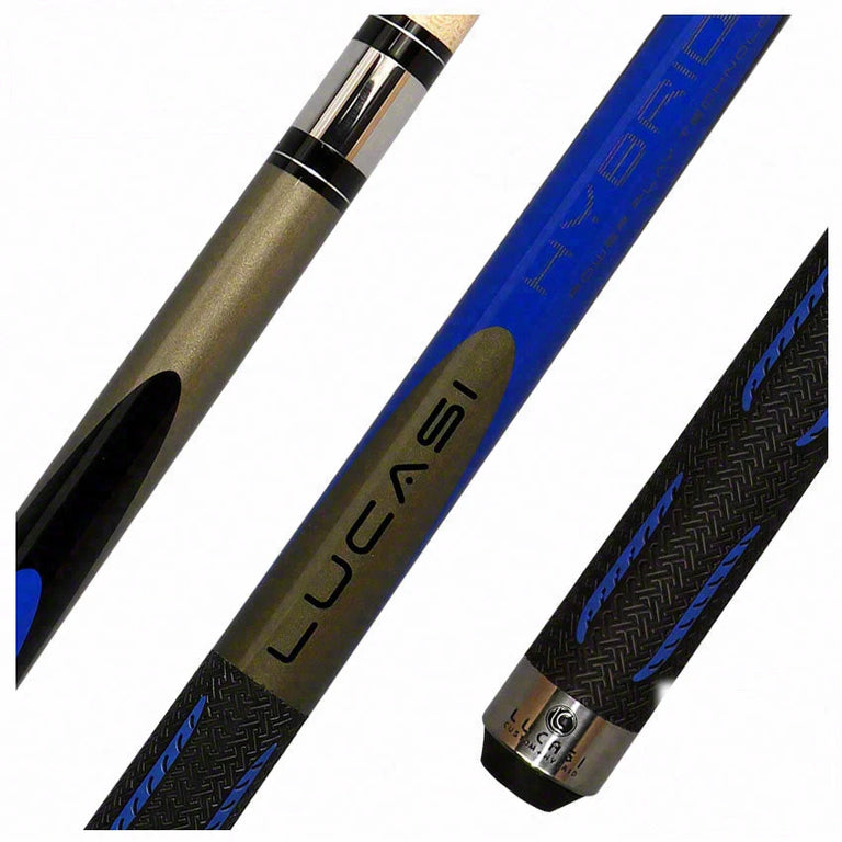 Lucasi Hybrid Genesis Blue and Metallic Silver Pool Cue with Sport Wrap - L-H10