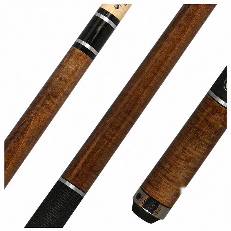 Lucasi Hybrid Brazilian Nut Brown-Stained Maple and Silver Rings Pool Cue with Sport Wrap - LHE20