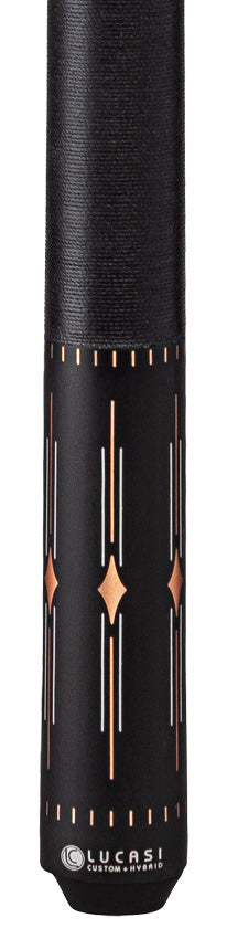 Lucasi Hybrid Matte Charcoal Birdseye with White/Rose Gold Inlays and Black Linen Wrap Pool Cue