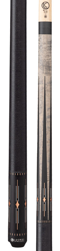 Lucasi Hybrid Matte Charcoal Birdseye with White/Rose Gold Inlays and Black Linen Wrap Pool Cue