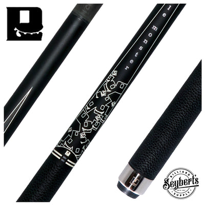 Little Monster Matte Black with 2 White Points Graphics Play Cue with Leather Wrap and Carbon Fiber Shaft