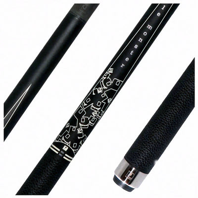 Little Monster Matte Black with 2 White Points Graphics Play Cue with Leather Wrap and Carbon Fiber Shaft