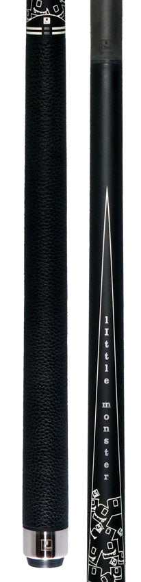 Little Monster Matte Black with 2 White Points Graphics Play Cue with Leather Wrap and Carbon Fiber Shaft