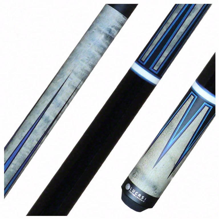 Lucasi Zero Flexpoint Grey Stained Maple with Blue/Green Veneer Points and Midnight Black Wrapless Pool Cue - LZC53