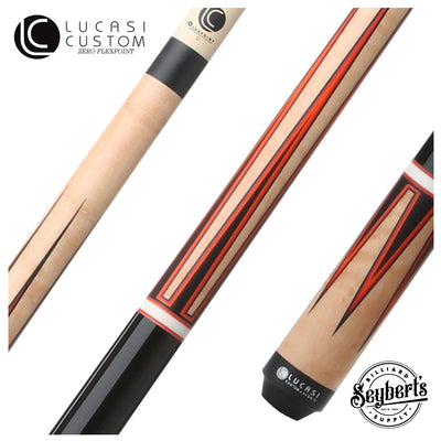 Lucasi Custom Black and Antique Birdseye/Red Orange Wrapless Pool Cue