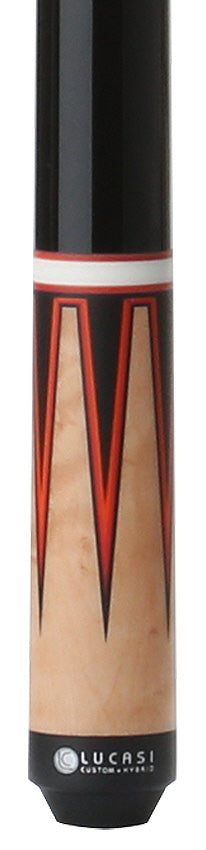 Lucasi Custom Black and Antique Birdseye/Red Orange Wrapless Pool Cue