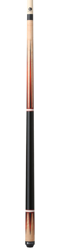 Lucasi Custom Black and Antique Birdseye/Red Orange Wrapless Pool Cue