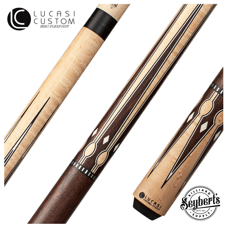 Lucasi Custom Matte Birdseye Maple and Black Palm/Imitation Bone Wrapless Cue Pool