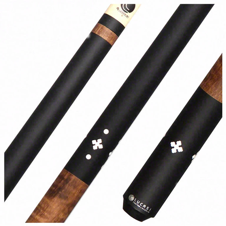 Lucasi Zero Flexpoint Matte Black with 4 Imitation Bone Inlays and Walnut Stained Curly Maple Wrapless Pool Cue - LZC58