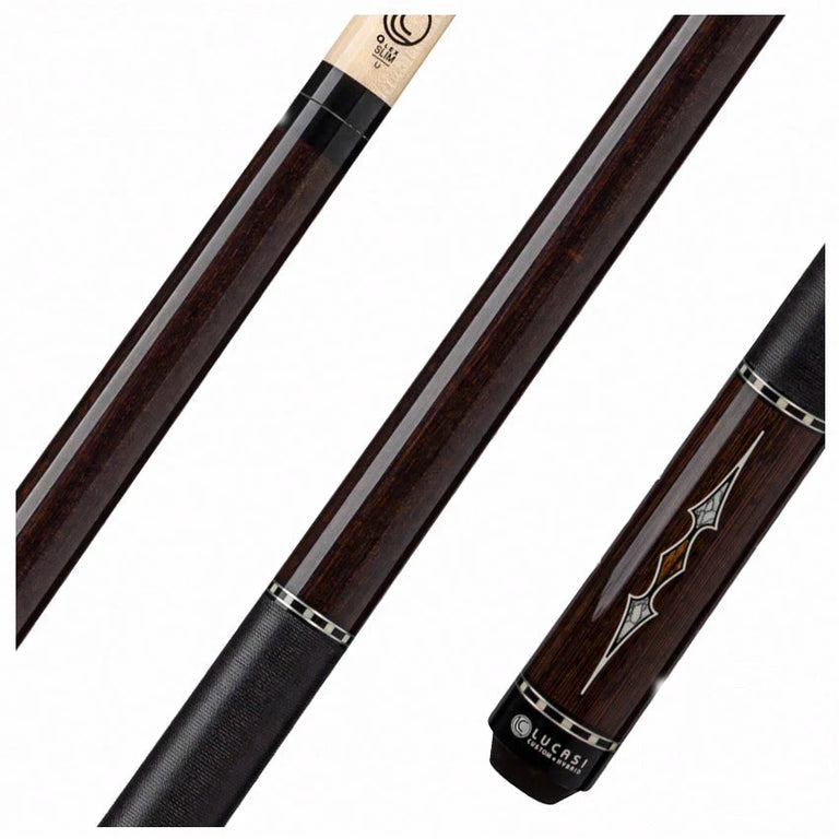 Lucasi Custom Black Palm & Bocote/White Recon Pool Cue with Black Linen Wrap