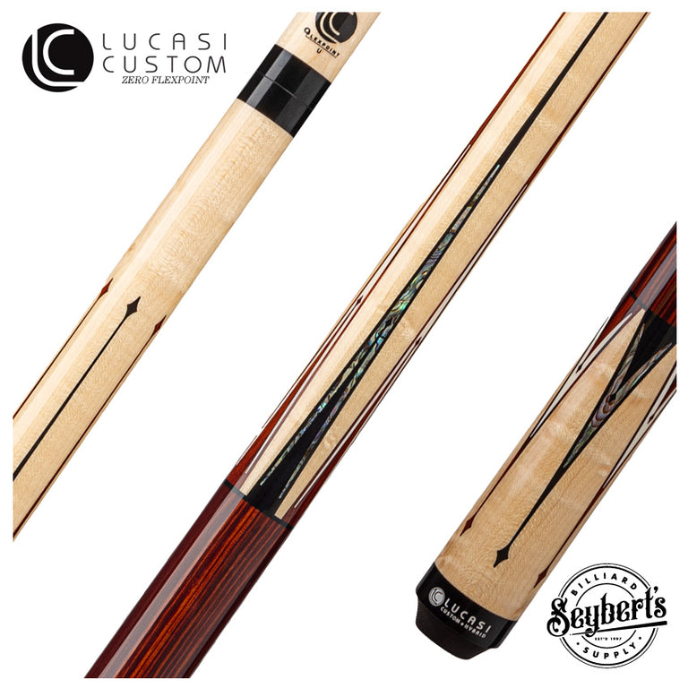 Lucasi Custom Natural Birdseye Maple & Black/White Mother of Pearl Inlays Wrapless Pool Cue