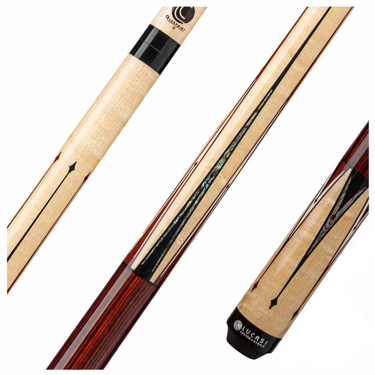 Lucasi Custom Natural Birdseye Maple & Black/White Mother of Pearl Inlays Wrapless Pool Cue