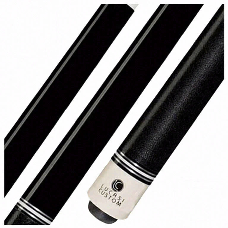 Lucasi Zero Flexpoint Midnight Black with Silver & White Rings and Black Linen Wrap Pool Cue - LZCB5